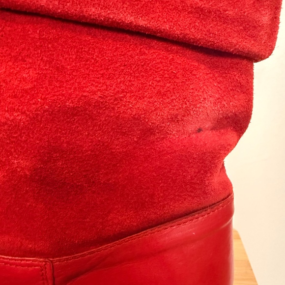 Bold Vintage 80s Red Leather & Suede Cuff Ankle Boots - Picture 10 of 11